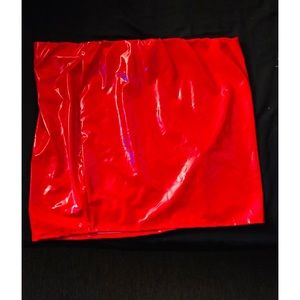 Red faux patent leather plus skirt